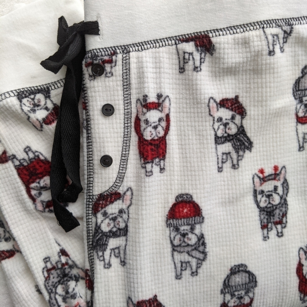 PJ Salvage Frenchie Print Textured Fleece Winter Theme Lounge Pants Ivory XL NWT